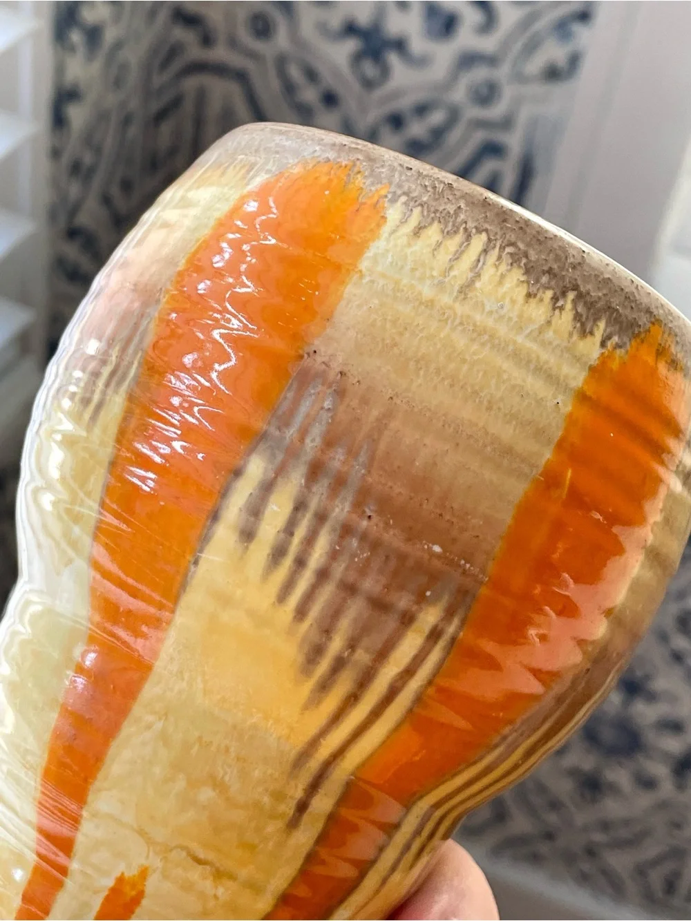 Vintage Shelley pottery Harmony drip style vase Moderne orange yellow brown